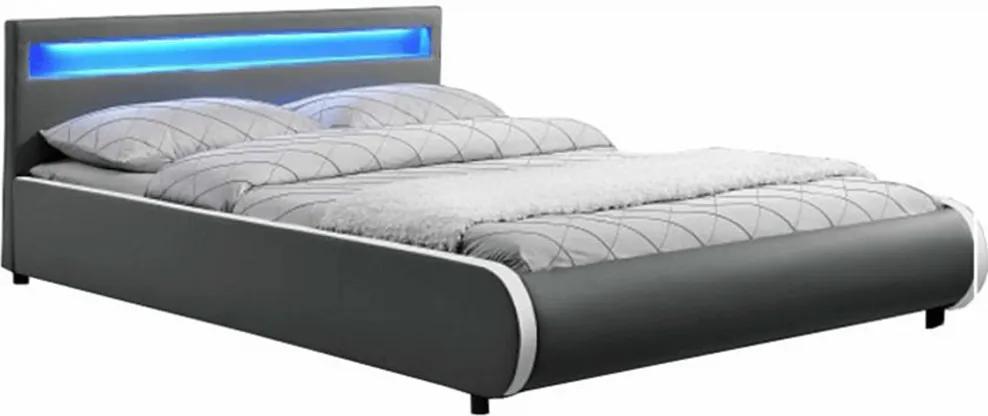 Manželská posteľ s, RGB LED osvetlením, sivá, 180x200, DULCEA