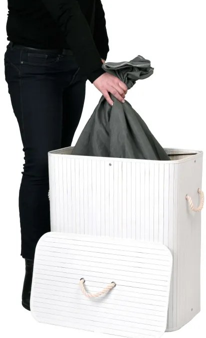 Kôš na bielizeň bambusový 2-priehradkový biely / sivý