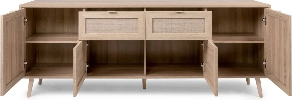 Široká komoda so zásuvkami Bali, dub sonoma/výplet