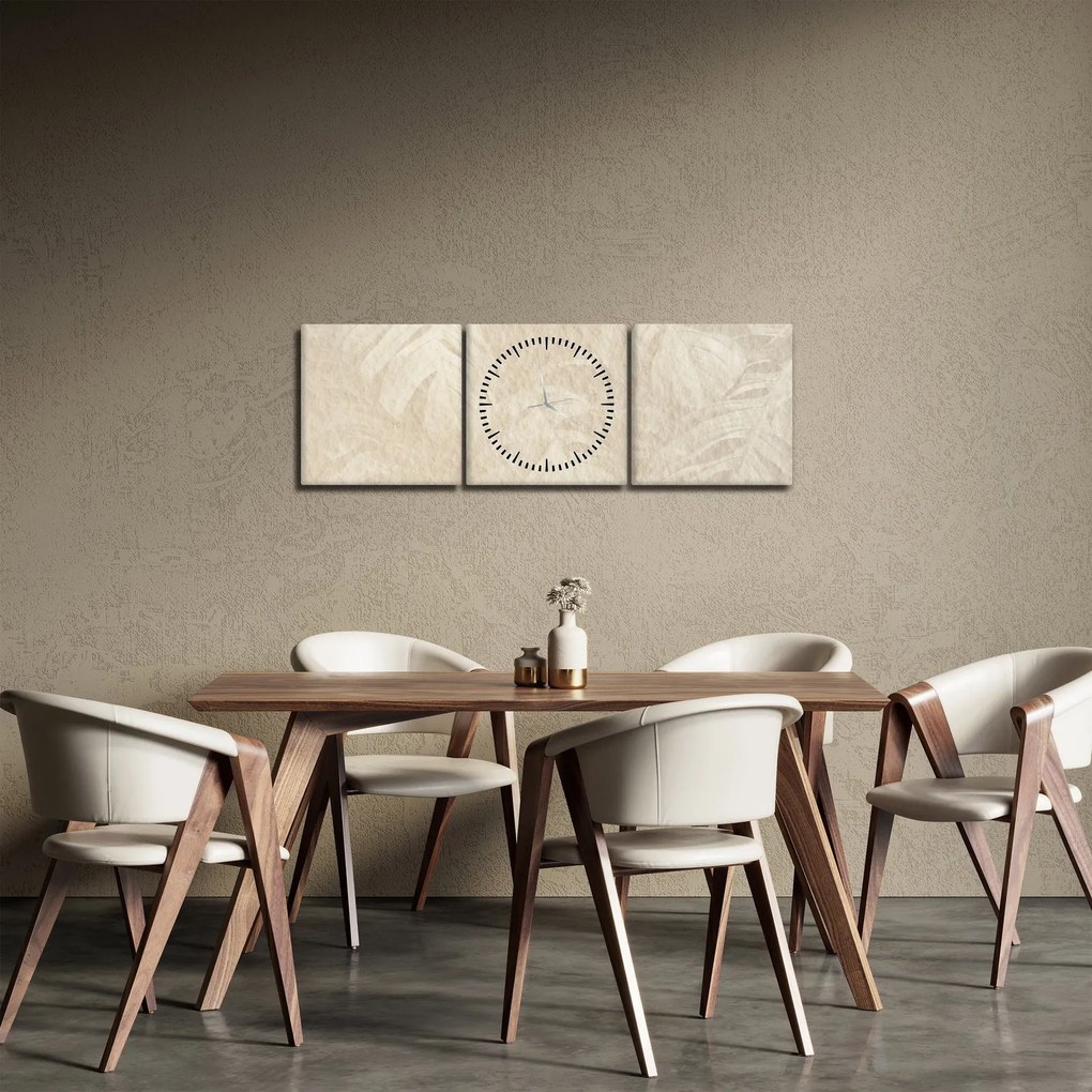 Obraz - Listy v textúre (s hodinami) (90x30 cm)