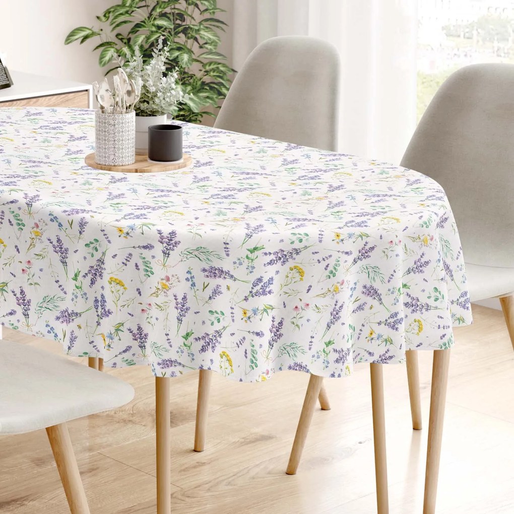 Goldea oválny obrus valencia - levanduľová záhrada 140 x 200 cm