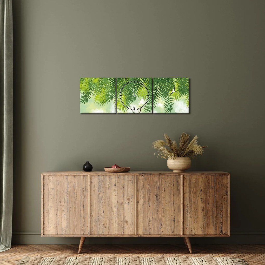 Obraz - Jelene v lese (s hodinami) (90x30 cm)