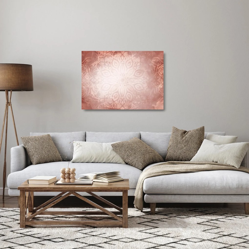 Sklenený obraz - Ružová mandala (70x50 cm)