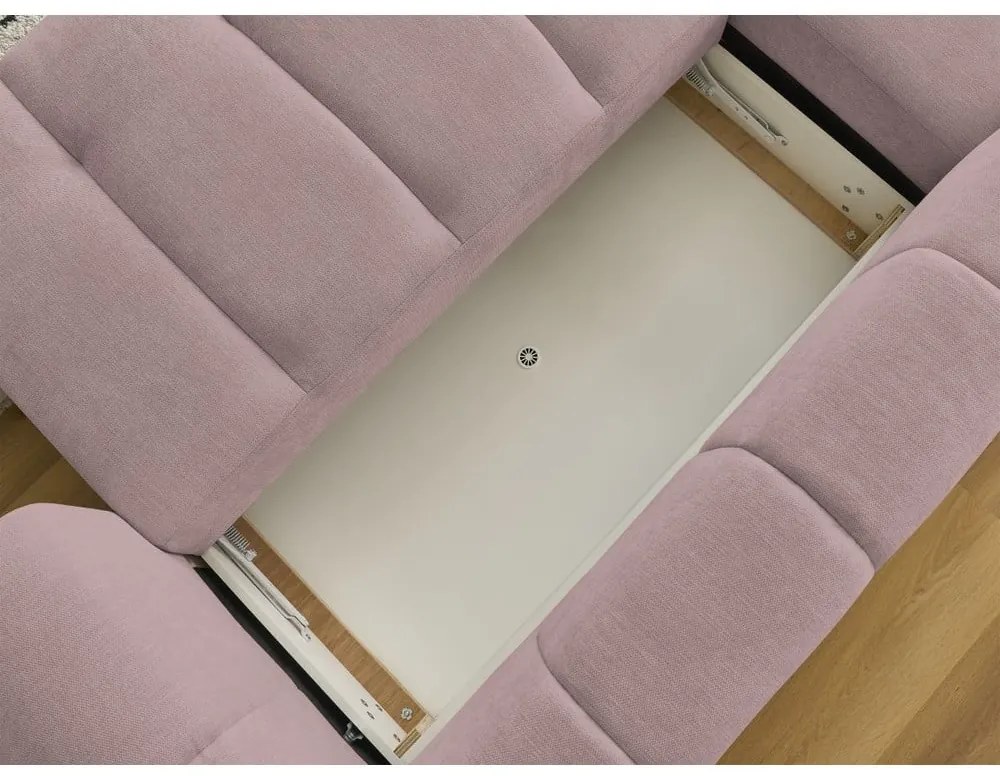 Ružová rozkladacia/s úložným priestorom rohová pohovka (ľavý roh/s leňoškou) Fuji – Bobochic Paris