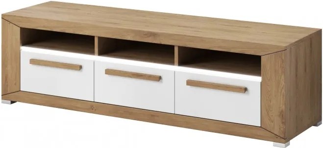 Lumi - TV stolík, 3 zásuvky (dub beaufort, biely lesk)