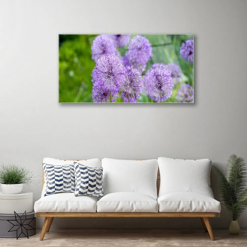 Skleneny obraz Fialové kvety lúka 120x60 cm