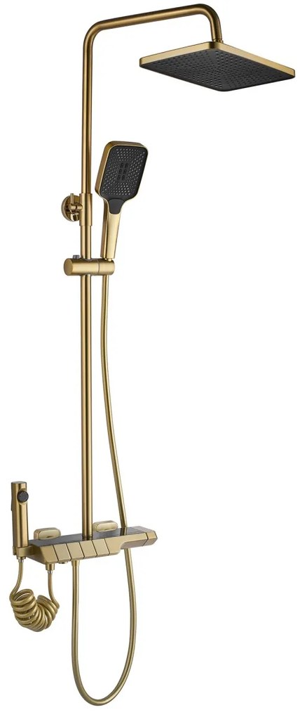 Sprchový set s termostatom Rea Rob tmavo zlatý - vaňová batéria, dažďová, ručná a bidetová sprcha