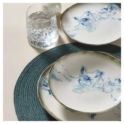 24-dielna jedálenská súprava, biela/modrá, porcelán