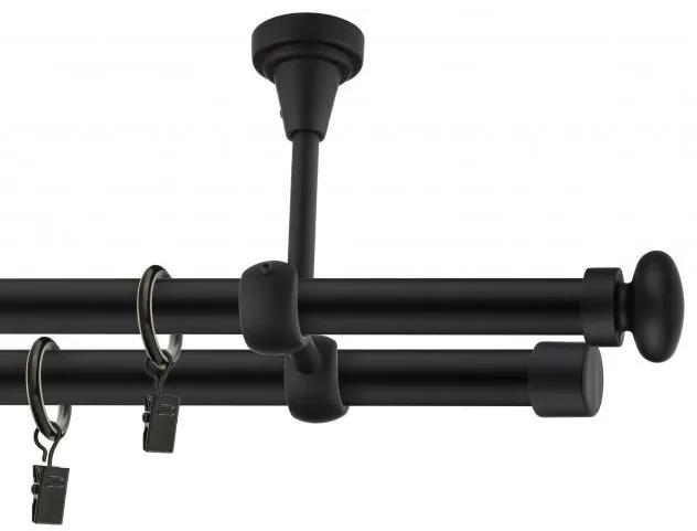 Dekorstudio Stropná dvojradová garniža FLAT čierna-matná 19mm Dĺžka: 160cm, Typ príslušenstva: Krúžky tiché so štipcami