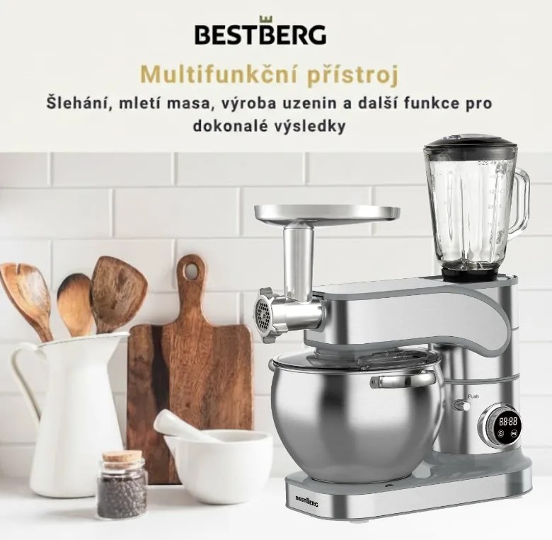 Celokovový kuchynský robot BestBerg BBR-20SG / 2500 W / 10 l / 12 rýchlostí
