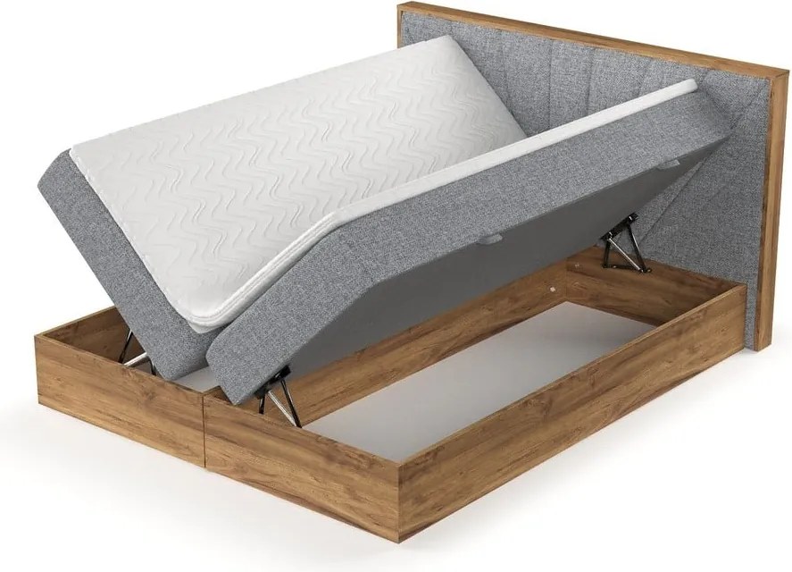 Boxspring posteľ s úložným priestorom v sivo-prírodnej farbe 160x200 cm Asahi – Maison de Rêve
