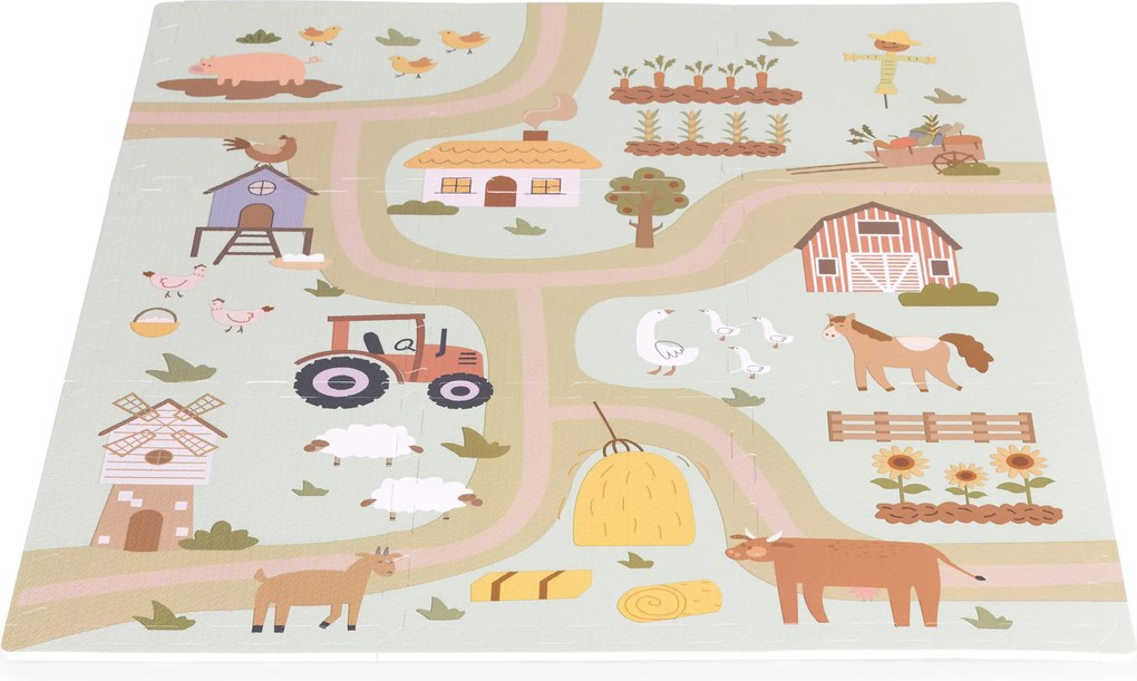 ECOTOYS Detská EVA penová podložka – puzzle Farma 90,5×90,5 cm, 21 dielov, písmená a čísla