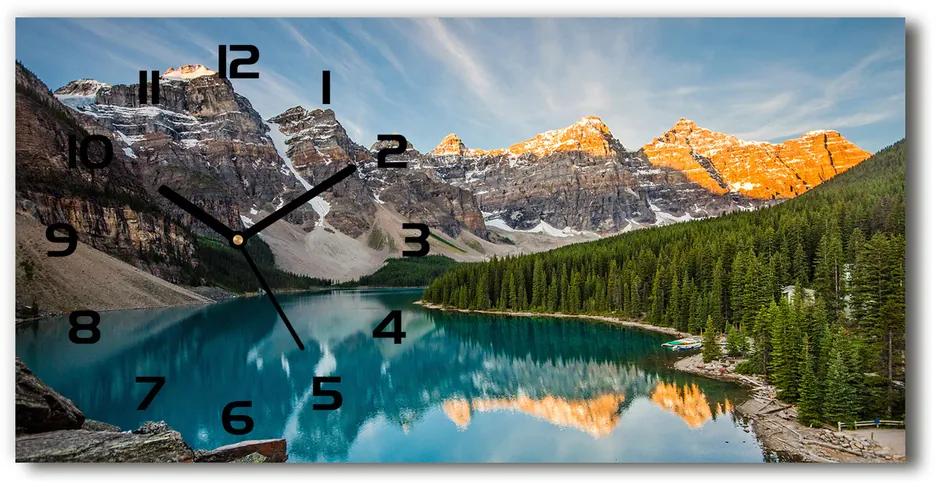 Vodorovné Sklenené hodiny na stenu Jazero v horách pl_zsp_60x30_f_63212991