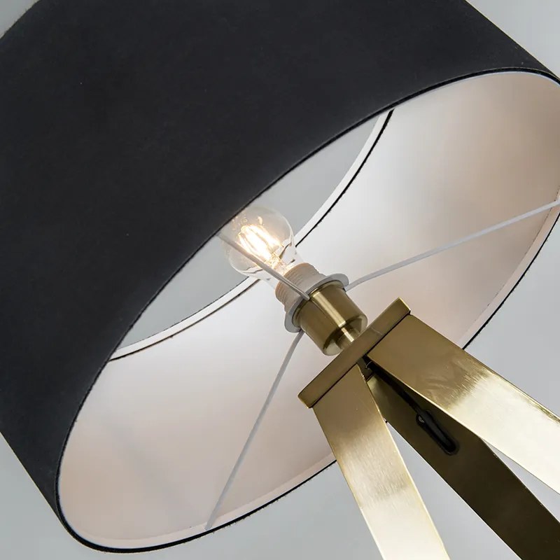 Moderná stojaca lampa mosadz s čiernym tienidlom - Ilse