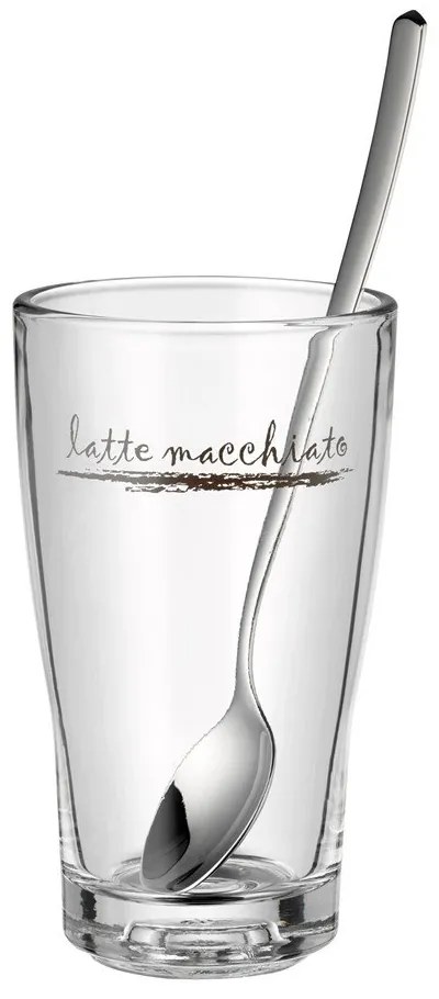 Sklenené hrnčeky s lyžičkami v striebornej farbe v súprave 6 ks 280 ml - WMF