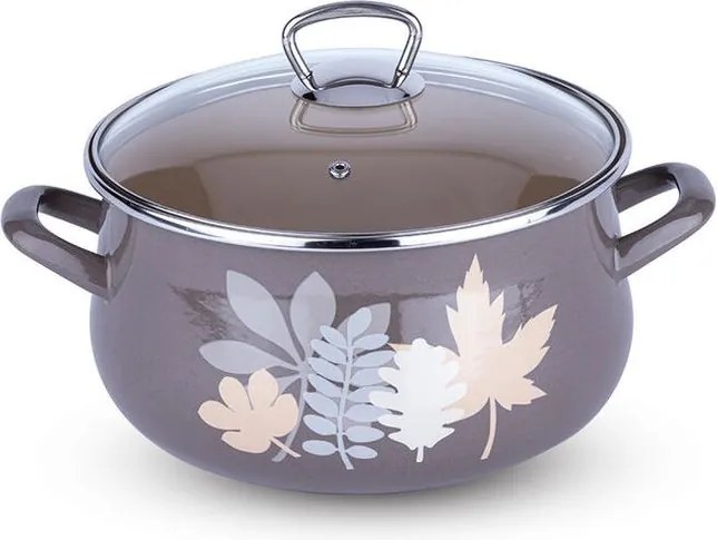 Smaltovaný hrniec so sklenenou pokrievkou METALAC Lístky 6,5 l