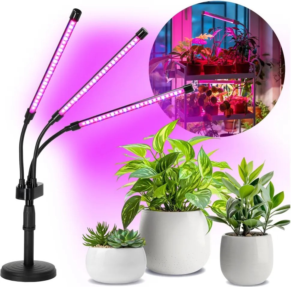 LED Stmievateľná stolná lampa na pestovanie rastlín VITARO 3xLED/10W/230V čierna
