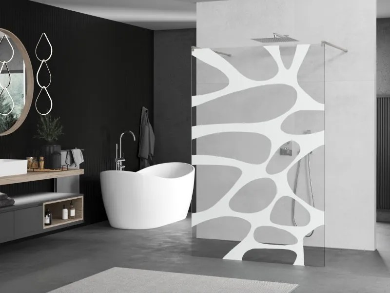 Mexen Kioto, sprchová zástena Walk-In 140 x 200 cm, 8mm číre sklo biely vzor, brúsená oceľ profil, 800-140-002-97-97