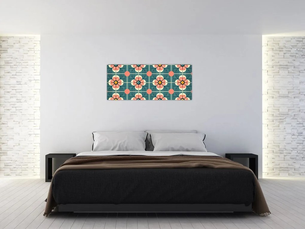 Obraz - Retro vzor s kvetmi (120x50 cm)