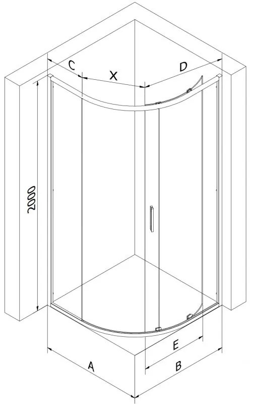 Mexen Exo, štvrťkruhový sprchovací kút s posuvnými dverami 70 x 70 cm, 6mm číre sklo, chrómový profil, 8131-070-070-01-00