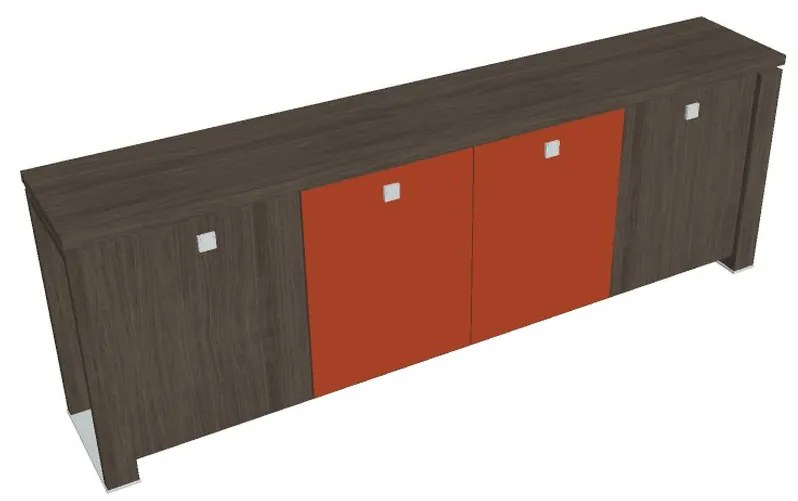 Nízka skriňa Verno+ S 260 x 46 x 90 cm, kombinované dvere, dub antracit / oranžová