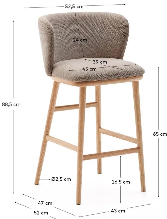 Svetlohnedá barová stolička (výška sedadla 65 cm) Ciselia – Kave Home