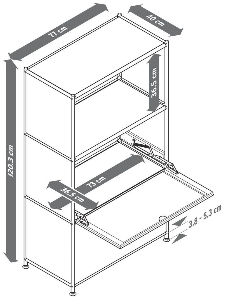 Kovová komoda »CN3« s 2 výklopnými dvierkami