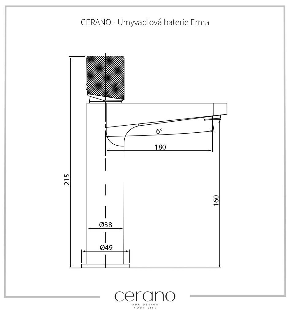 Cerano Erma, umývadlová stojanková batéria h-215, čierna matná, CER-CER-423586