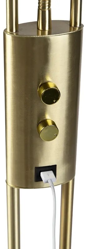 Zlatá stojaca lampa s lampou na čítanie vrátane LED a USB portu - Sevilla