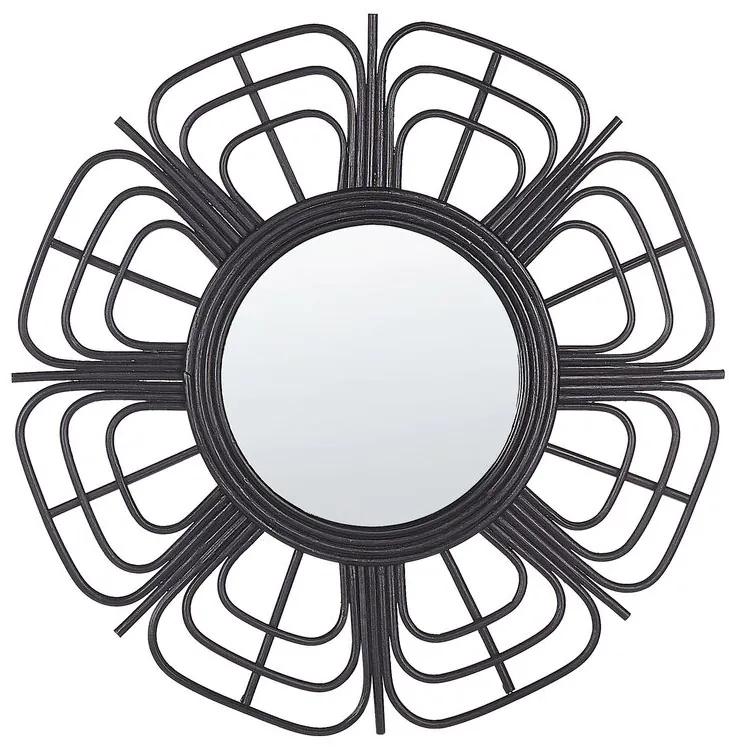 Nástenné ratanové zrkadlo ⌀ 60 cm čierne PASAKU Beliani