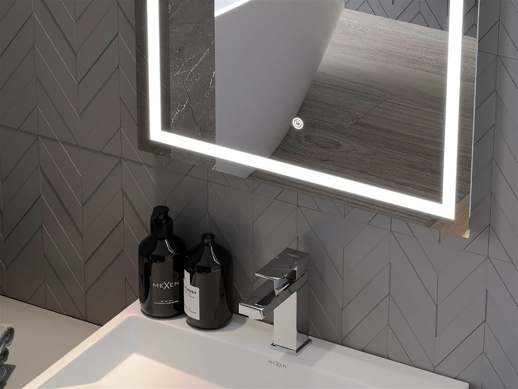 Mexen Miko, LED kúpeľňové zrkadlo s podsvietením 80 x 60 cm, 6000K, ochrana proti zahmlievaniu, 9819-080-060-611-00