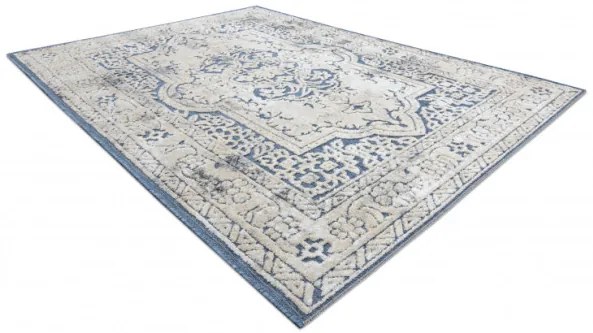 Koberec SOLE D3871 Ornament, ramka - ploské tkanie modrý / béžový