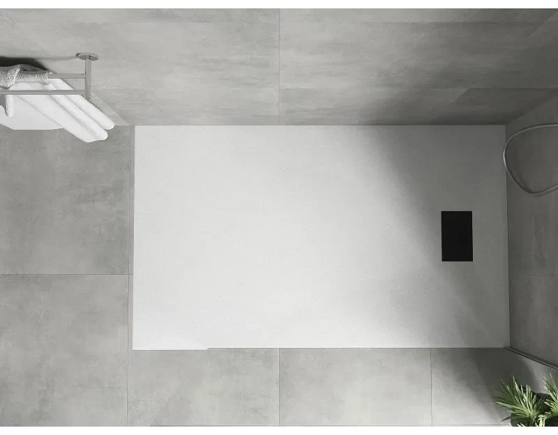 Mexen Hugo, obdĺžniková sprchová vanička SMC 150 x 90 cm, biela, čierna krytka, 42109015-B