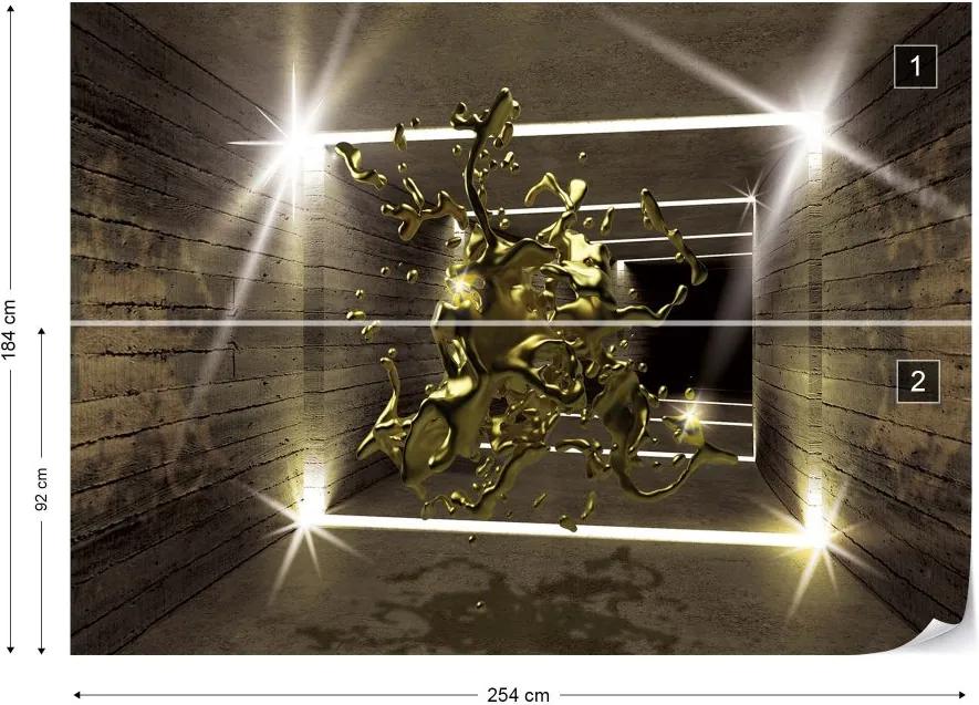 GLIX Fototapeta - 3D Molten Metal Gold Tunnel Modern Architecture Vliesová tapeta  - 254x184 cm