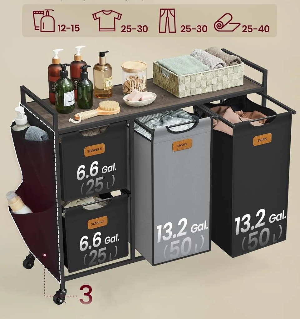 Kôš na bielizeň Vasagle Males 150 l čierna/šedá/hnedá