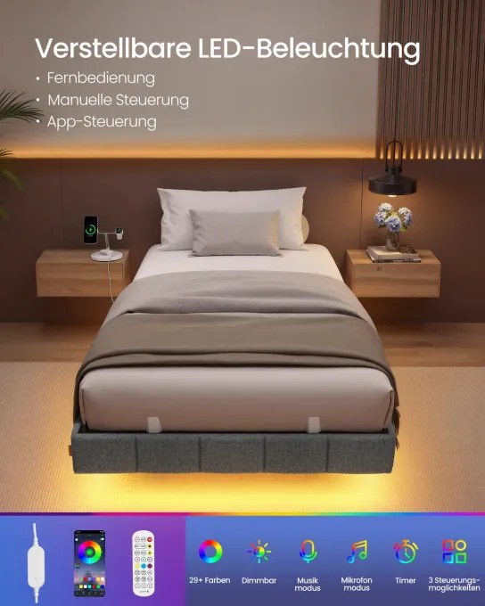 Čalúnená posteľ s LED podsvietením 90 cm RMB162G101