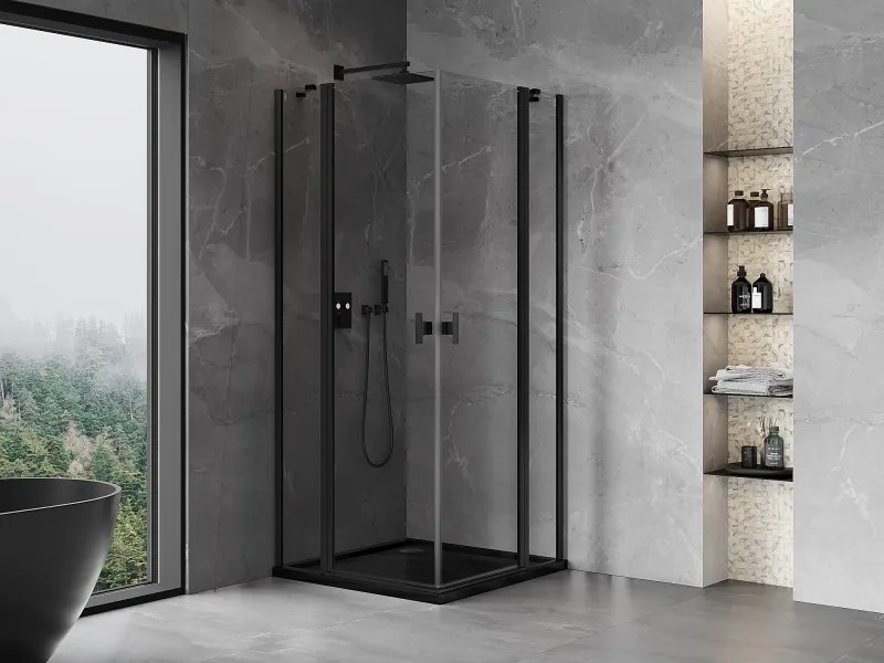 Mexen, Mexen Mist Duo výklopný sprchový kút 90 x 90 cm, priehľadný, čierny - 8A4-090-090-70-00
