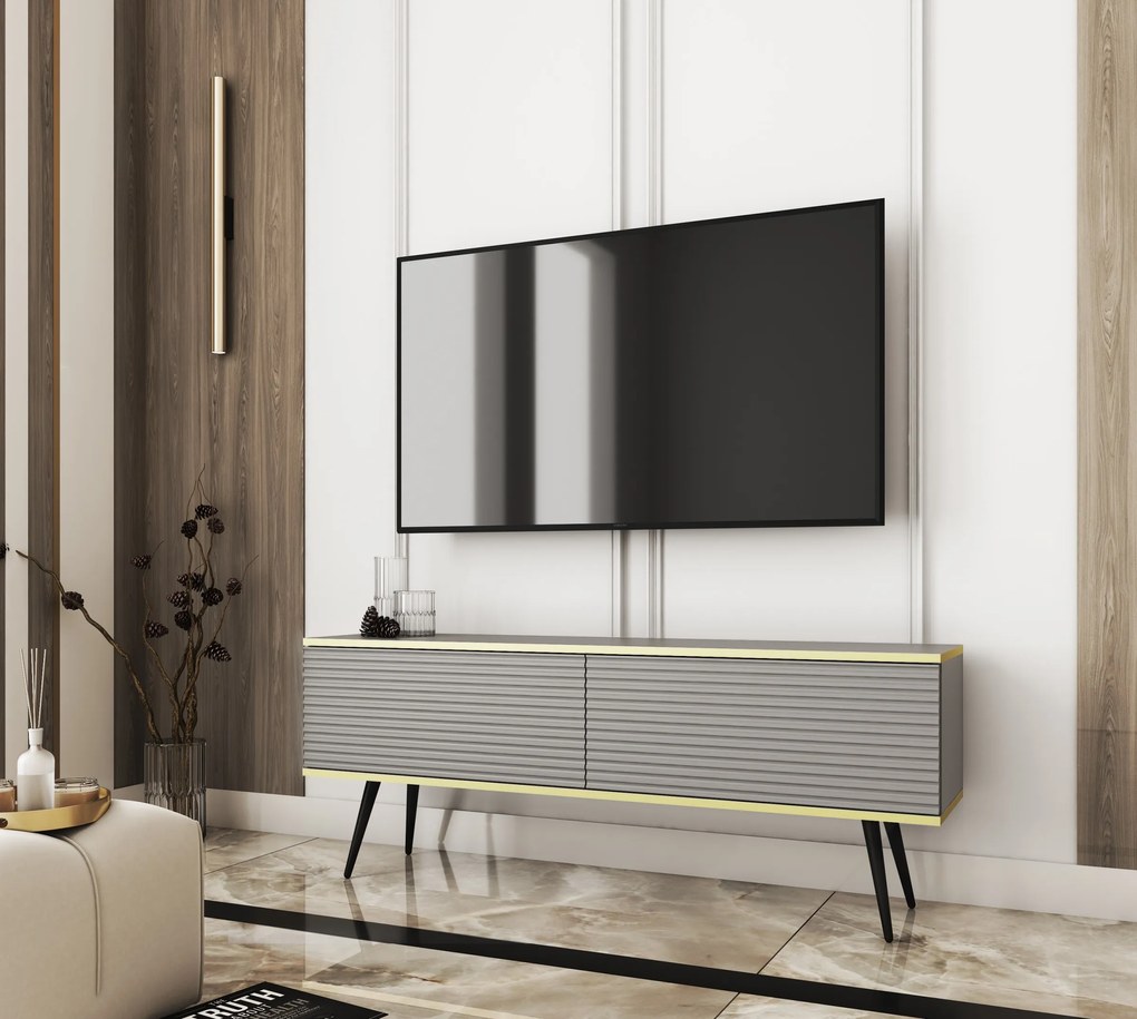 Závěsný televizní stolek Oro MDF 135 cm šedý/zlatý