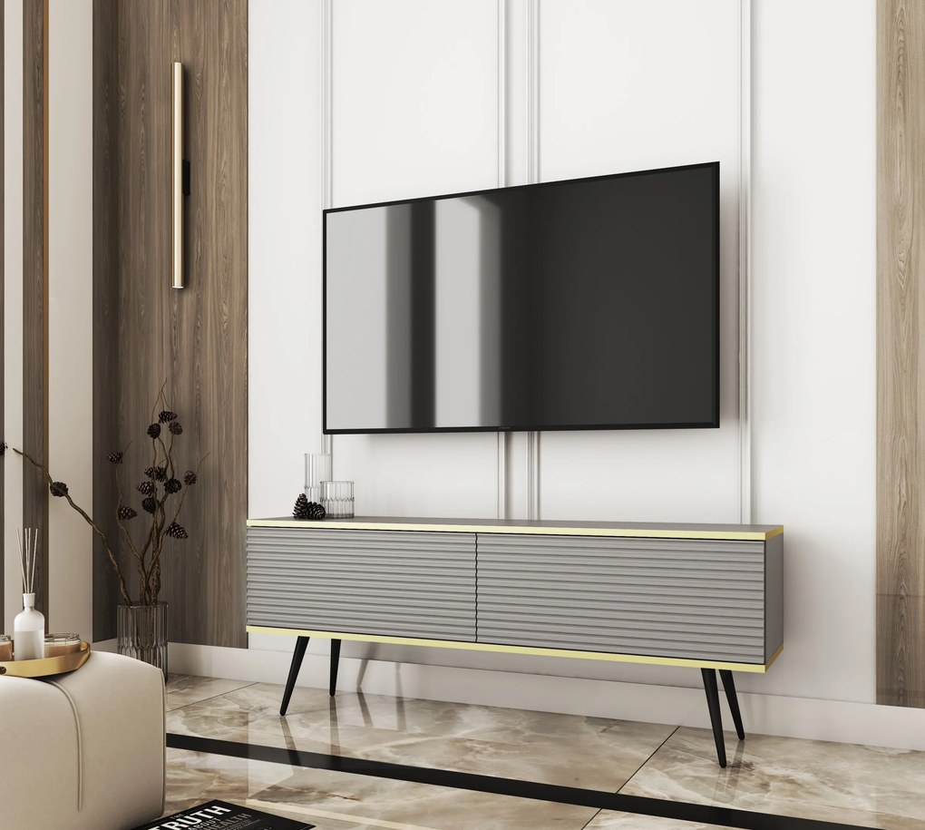 Závesný televízny stolík Oro MDF 135 cm sivý/zlatý