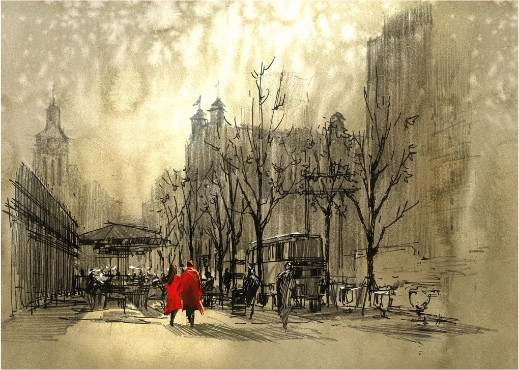 Obraz - Skica mestečka (70x50 cm)