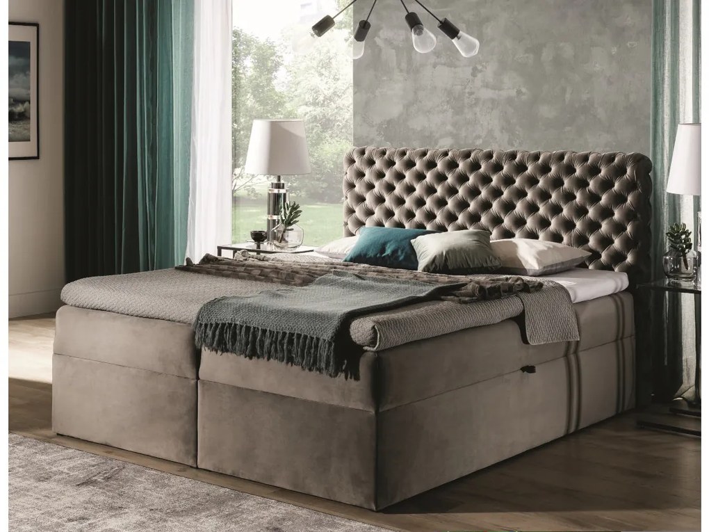 Čalúnená posteľ boxspring MARCH + topper, 200x200, riviera 16