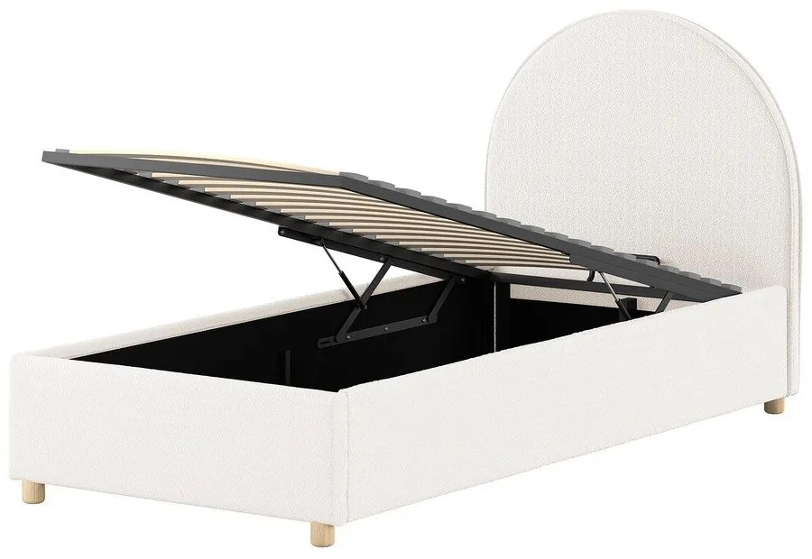 Biela čalúnená jednolôžková posteľ s úložným priestorom s roštom 90x200 cm Moon – Vipack