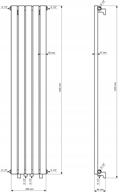 Gamma Verto, vykurovacie teleso 296x1400 mm, 505 W, čierna matná, GMA-VER-140296-BK