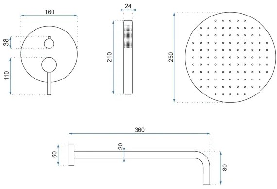 REA-P4110 - Sprchová súprava s podomietkovou batériou LUNGO zlatá