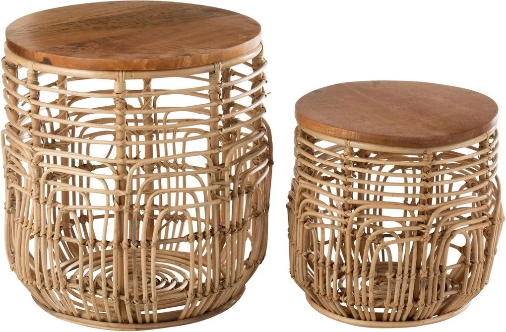 2ks prírodný ratanový odkladací stolík Ellen Rattan - 48*48*52 / 38*38*40 cm