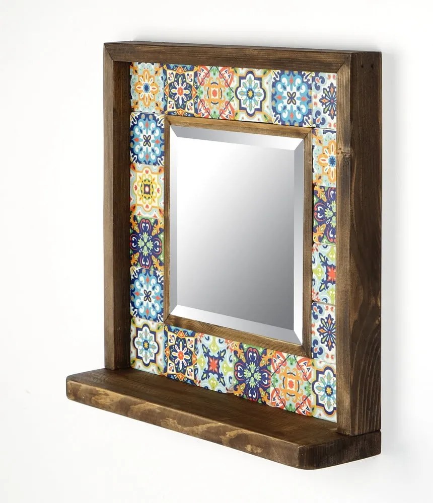 Nástenné zrkadlo s poličkou s rámom z kameňa 32.5x33 cm – Wallity