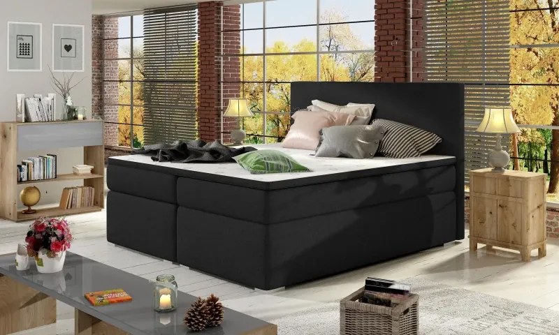 Posteľ Boxspring Divalia 200 x 180, čierna (látka - bd 02)