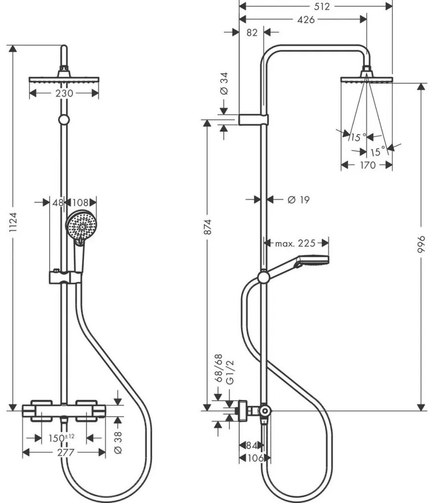 Hansgrohe Hansgrohe Vernis Shape - Sprchový systém 230 1jets termostatom, chróm 26286000