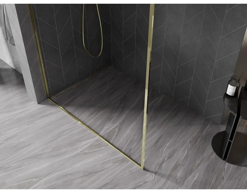 Mexen, Mexen Kioto-F L sprchová stena s rámom 55 x 202 cm, priehľadná 8 mm, zlatá - 800-055-174-50-00