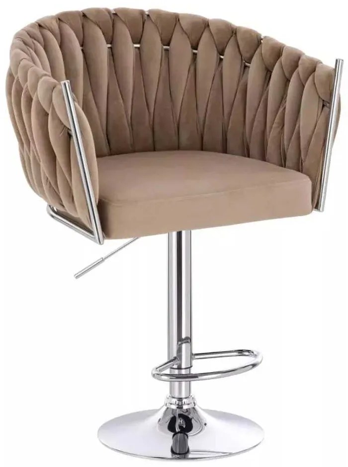 LuxuryForm DESIGN Barová stolička NORDEN VELUR na striebornom tanieri - latte